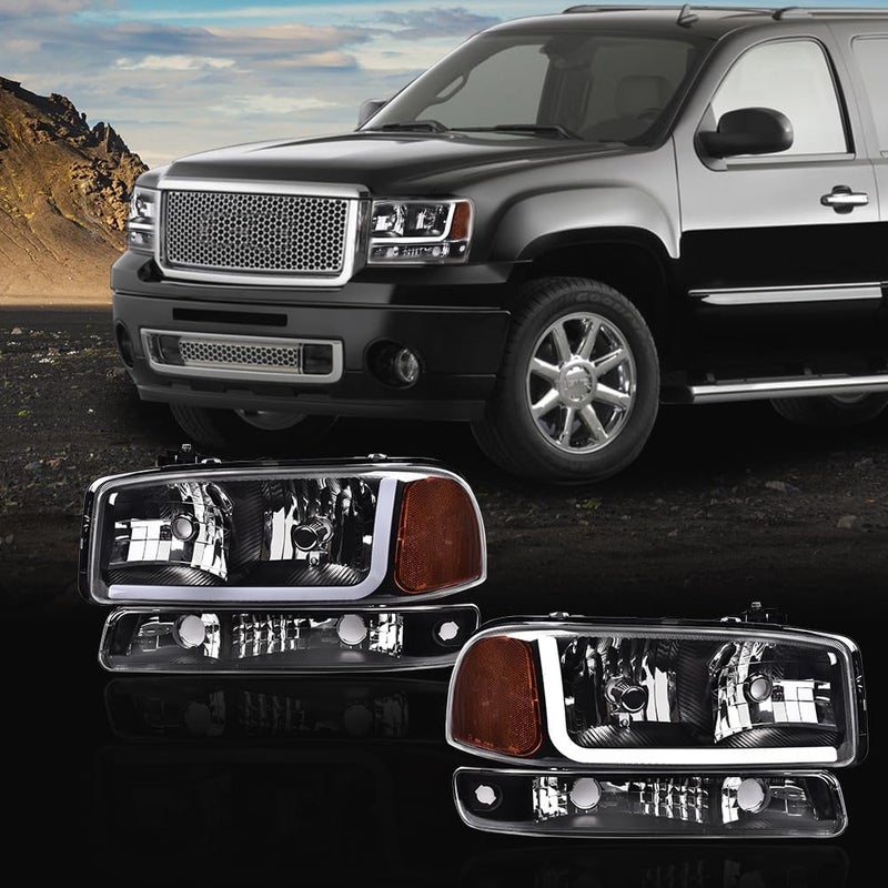 PIT66 LED Headlight Assembly, Compatible with 1999-2007 GMC Sierra, Fit 1999-2006 GMC Yukon, Replacement Headlamps Clear Lens Black Housing Amber Reflector - Image 5